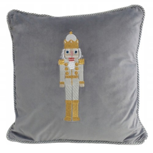 PODUSZKA WELUROWA HAFTOWANA SZARA MERRY CHRISTMAS NUTRACKER COLOURS 45X45CM