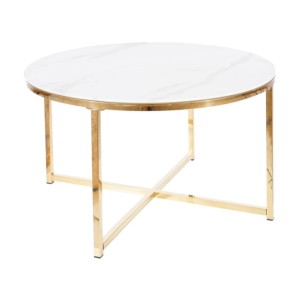 Stolik kawowy złoty blat szklany z efektem marmuru Sigma 80x45cm