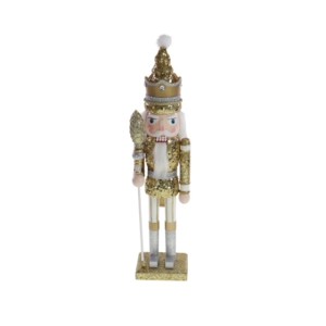FIGURKA DREWNIANA DZIADKA DO ORZECHÓW NUTRACKER GOLD 11x9x42 cm  