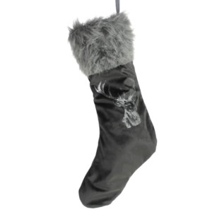 Skarpeta na prezenty szara ze srebrnym jeleniem Christmas Grey 40cm