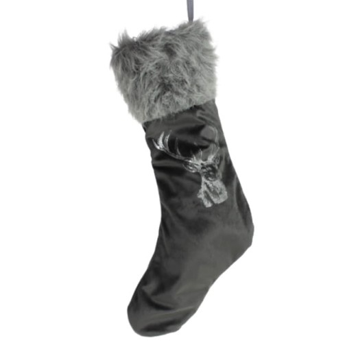 Skarpeta na prezenty szara ze srebrnym jeleniem Christmas Grey 40cm
