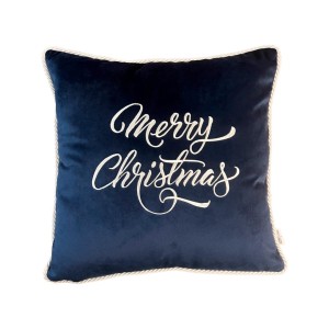 Poduszka welurowa granatowa srebrny haft Merry Christmas 45x45cm