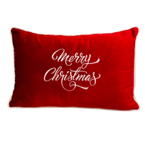 PODUSZKA WELUROWA PROSTOKATNA HAFTOWANA CZERWONA MERRY CHRISTMAS 50x60CM