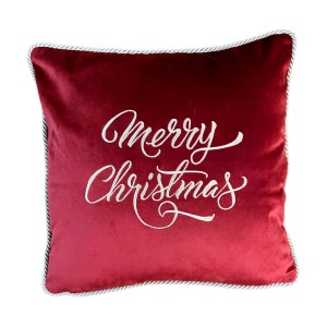 Poduszka welurowa czerwona haft srebrny Merry Christmas 45x45cm 