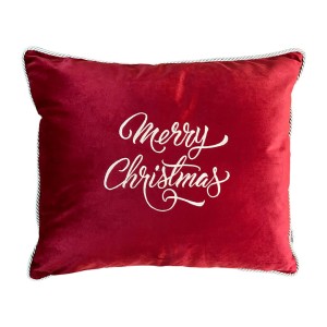 Poduszka welurowa czerwona haft srebrny Merry Christmas 40x60cm 