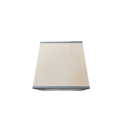 Abażur trapez biały z niebieską lamówką 12x14x13cm