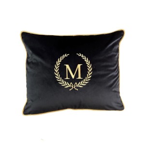 Poduszka welurowa czarna haftowana dowolny monogram Cezar Wybierz kolor i rozmiar