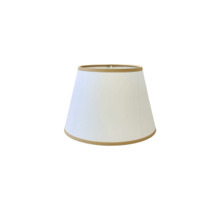 Abażur bawełniany stożek biały lamówka beżowa 14cm