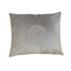 Poduszka welurowa szara z białym haftem Meduza Wybierz rozmiar