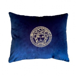 Poduszka welurowa granatowa ze złotym haftem Meduza 50x60cm