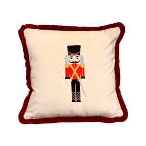 Poduszka welurowa kremowa dziadek do orzechów Fringle Red 45x45cm 
