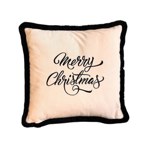 Poduszka welurowa kremowa Merry Christmas Black 45x45cm  