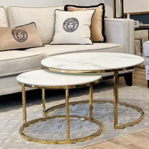 Stolik kawowy metalowy złoty zestaw Porto 