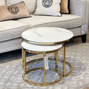 Stolik kawowy złoty zestaw blat jasny Porto 2