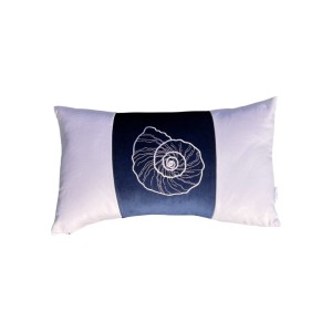 Poduszka welurowa biało granatowa haftowana Marina Bay Muszla prostokąt 