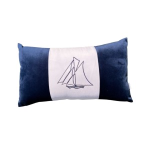 Poduszka welurowa granatowo biała haftowana Marina Bay Yacht prostokąt 