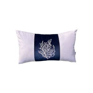 Poduszka welurowa biało granatowa haftowana Marina Bay Koralowiec prostokąt 