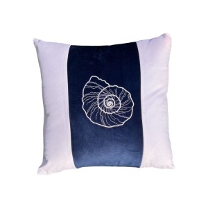 Poduszka welurowa biało granatowa haftowana Marina Bay Muszla  kwadrat