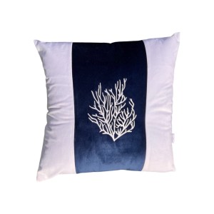 Poduszka welurowa biało granatowa haftowana Marina Bay Yacht kwadrat