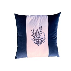 Poduszka welurowa  granatowo biała haftowana Marina Bay Koralowiec kwadrat 