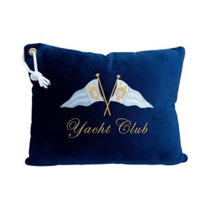 Poduszka welurowa granatowa haftowana Yacht Club no3  prostokąt  