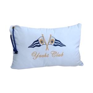 Poduszka welurowa biała haftowana Yacht Club no3  prostokąt 