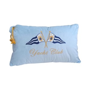 Poduszka welurowa niebieska haftowana Yacht Club no3  prostokąt  