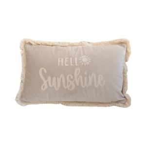 Poduszka welurowa beżowa haftowana Hello Sunshine  prostokąt  