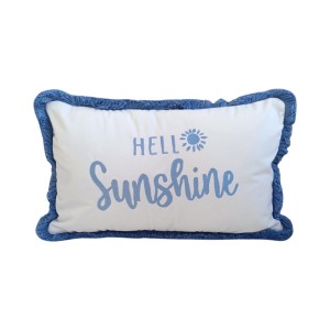 Poduszka welurowa biała haftowana Hello Sunshine  prostokąt 