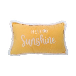 Poduszka welurowa żółta haftowana Hello Sunshine  prostokąt  