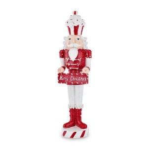 Figurka dziadek do orzechów biało czerwony Candy Cane Merry 9,5x8,5xh39