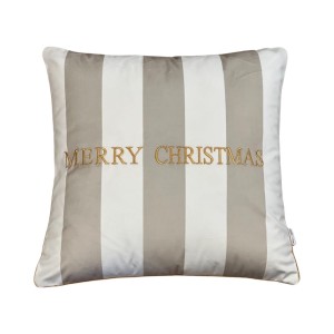 Poduszka welurowa pasy biało beżowe Merry Christmas Modern 