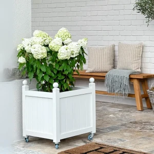 Drewniana donica biała Windsor na kółkach 50x50x50cm