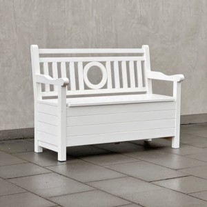 Ławka ogrodowa ze skrzynią biała  styl Hampton 120x55x91cm 