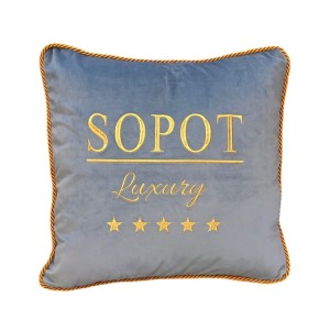 Poduszka welurowa niebieska haftowana Sopot Luxury