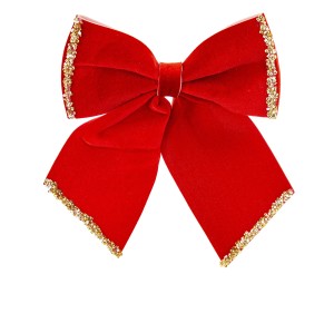 Kokarda choinkowa welurowa czerwono złota Merry 30x28x3cm
