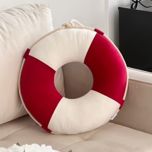 Poduszka welurowa koło ratunkowe biało czerwone