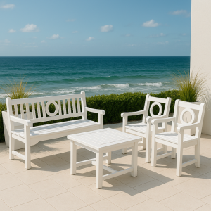 Stolik kawowy ogrodowy sosnowy biały styl Hampton  