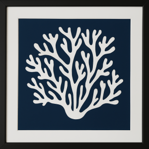 Obraz panel 3 d w czarnej ramie biały Koralowiec 83x83cm 