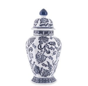 Waza ceramiczna amfora biało niebieska 38x17x17cm