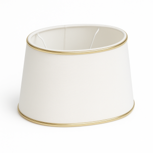 Abażur bawełna owal biały lamówka złota Classic 12,5cm