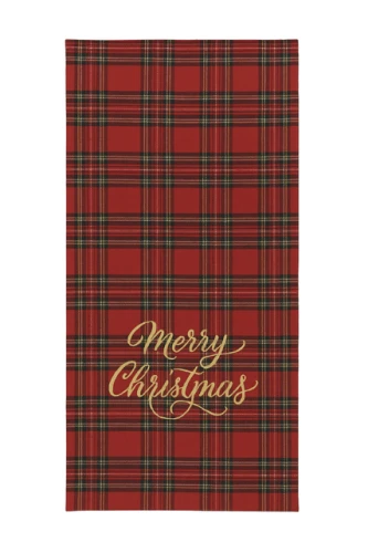 Bieżnik welurowy na stół krata haft złoty Merry Christmas 