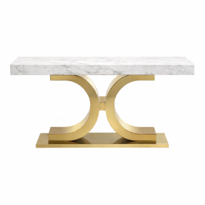 Konsola metalowa złota blat biały CC 