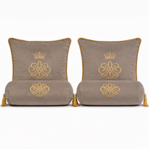 Zestaw do sypialni wałki i poduszki taupe haft złoty Korona 