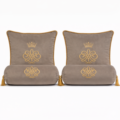 Zestaw do sypialni wałki i poduszki taupe haft złoty Korona 