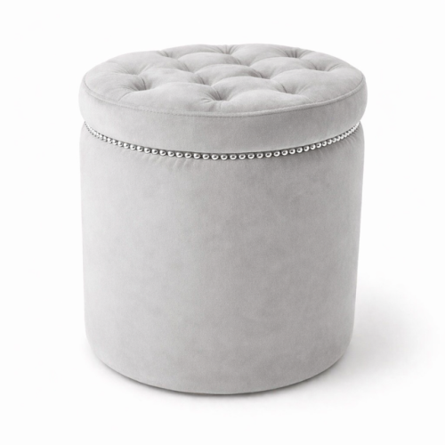 Pufa okragła pikowana ze srebrnymi nitami Karo 