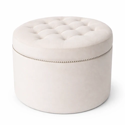 Pufa okrągła jasna z nitami Karo