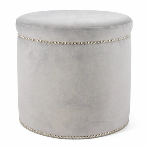 Pufa okrągła gładka z nitami szara Glam