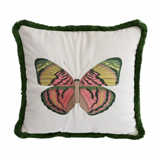 Poduszka welurowa biały motyl zielony