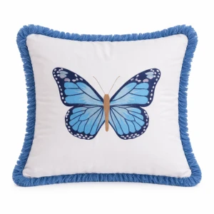Poduszka welurowa biała motyl niebieski